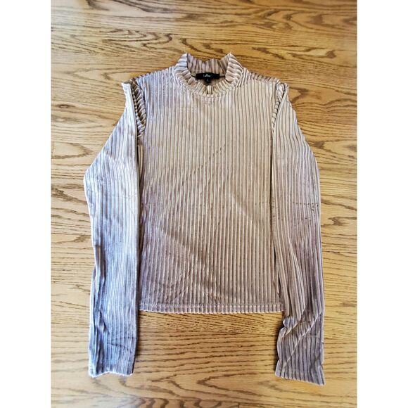 Lulu's Obvious Favorite Taupe Velvet Striped Mock Neck Long Sleeve Top S EUC - Picture 2 of 9
